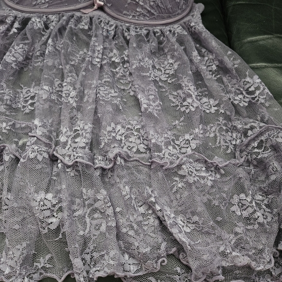 La Vie en Rose Elegant Lace Babydoll Lingerie in Purple LavenderPadded Hook Sz L - Picture 12 of 13